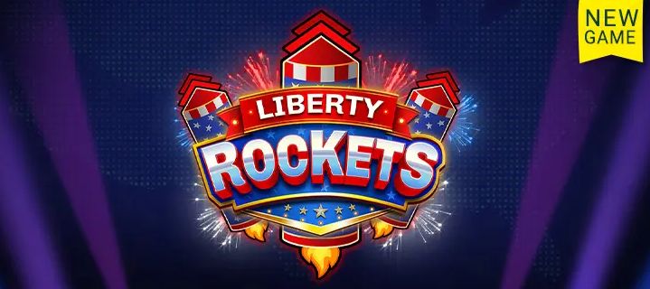 Liberty Rockets online slot game logo with patriotic fireworks theme backdrop